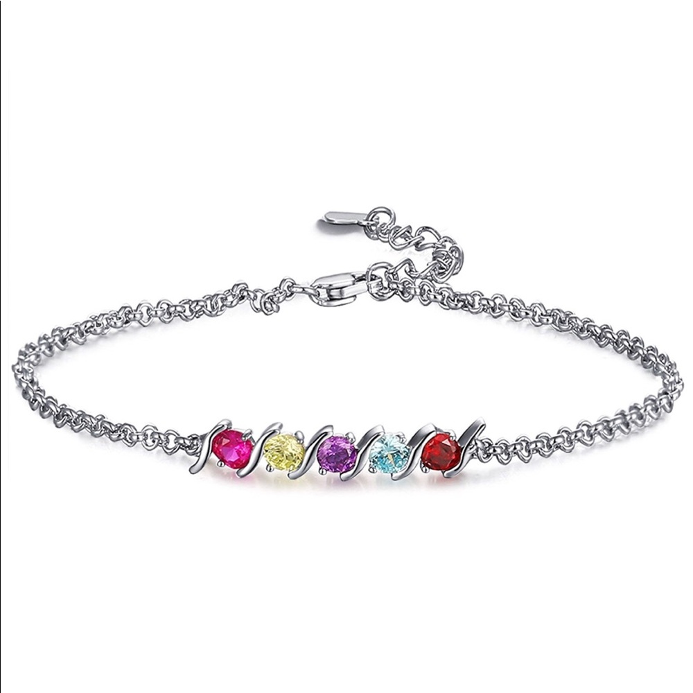 Sterling Silver Adjustable Round Created Gemstone - image 1